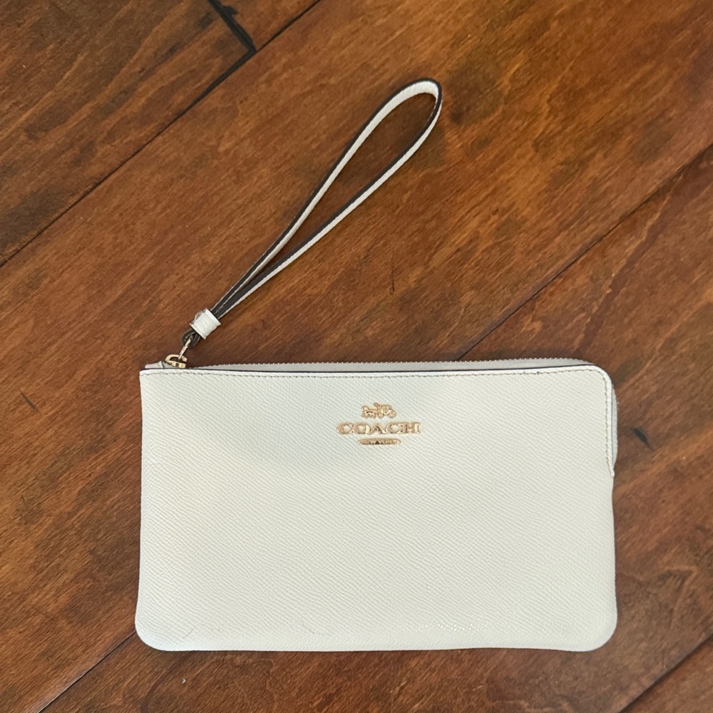 Coach Ivory Wristlet with Gold Accents